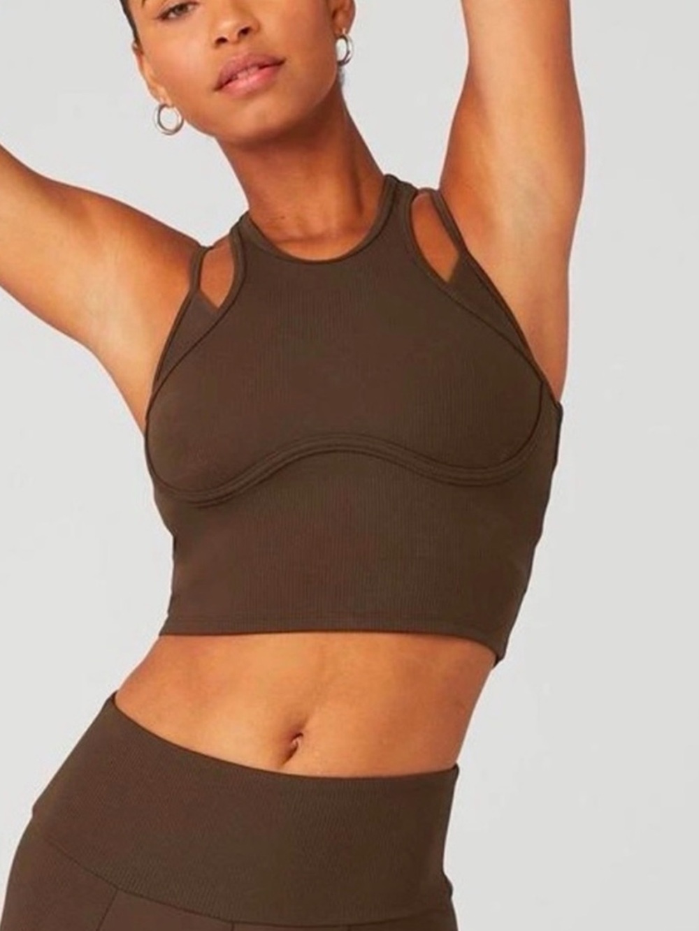 ALO Yoga Brown Ribbed Racerback Sports Bra